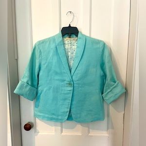 J.Jill linen 3/4 sleeved light blue jacket with pleated back